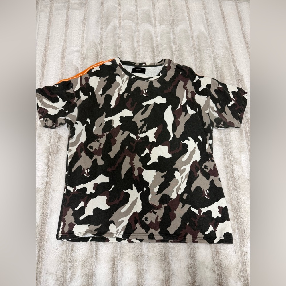 Zara Green and White Camouflage Top